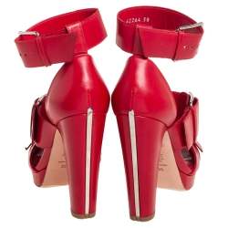 Pre Owned Alexander McQueen Red Leather Buckle Detail Ankle Cuff Sandals Size 38