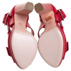 Pre Owned Alexander McQueen Red Leather Buckle Detail Ankle Cuff Sandals Size 38