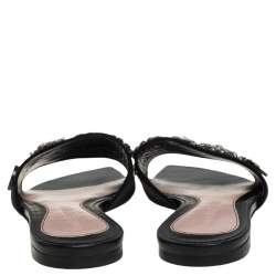 Pre Owned صندل فلات أليكساندر ماكوين سويدي أسود مزخرف كريستال مقاس 37