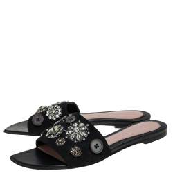 Pre Owned صندل فلات أليكساندر ماكوين سويدي أسود مزخرف كريستال مقاس 37