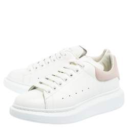 Pre Owned حذاء رياضي أليكساندر ماكوين لاري جلد وسويدي أبيض/ وردي بعنق منخفض مقاس 39 