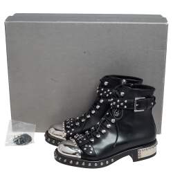 مملوكة مسبقًا Alexander McQueen Black Leather Cap Toe Studded Ankle Boots Size 37