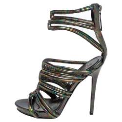 Alexander McQueen Multicolor Oil Slick Texture Leather Gladiator Sandals Size 38