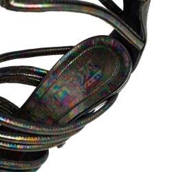 Alexander McQueen Multicolor Oil Slick Texture Leather Gladiator Sandals Size 38