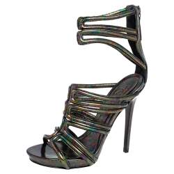 Alexander McQueen Multicolor Oil Slick Texture Leather Gladiator Sandals Size 38