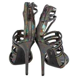 Alexander McQueen Multicolor Oil Slick Texture Leather Gladiator Sandals Size 38