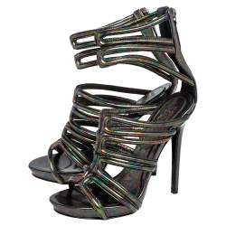 Alexander McQueen Multicolor Oil Slick Texture Leather Gladiator Sandals Size 38