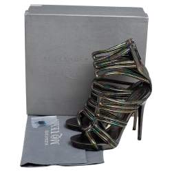 Alexander McQueen Multicolor Oil Slick Texture Leather Gladiator Sandals Size 38