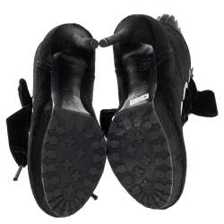 Pre Owned Alexander McQueen Black Pony Hair and Pleated Leather Ankle Boots Size 38.5