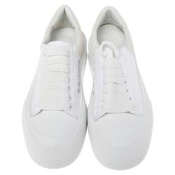Pre Owned Alexander McQueen White/Grey Canvas And Suede Oversized Sneakers Size 37