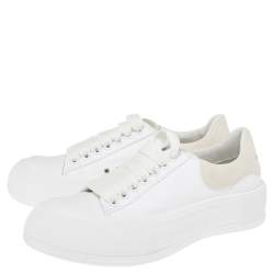 Alexander McQueen White/Grey Canvas And Suede Oversized Sneakers Size 37