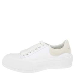 Alexander McQueen White/Grey Canvas And Suede Oversized Sneakers Size 37