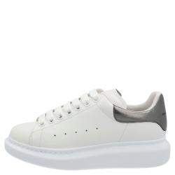 Pre Owned Alexander McQueen White/Grey Leather Oversized Sneakers Size EU 37