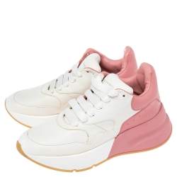 Alexander McQueen White/Pink Leather  Oversized Runner Low Top Sneakers Size 39