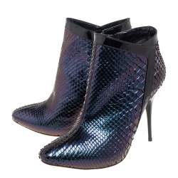 Pre Owned Alexander McQueen Multicolor Python Leather Ankle Booties Size 38