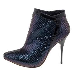 Pre Owned Alexander McQueen Multicolor Python Leather Ankle Booties Size 38