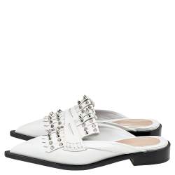 Alexander McQueen White Leather Studded Slip On Mules Size 40
