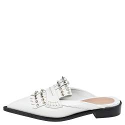 Alexander McQueen White Leather Studded Slip On Mules Size 40