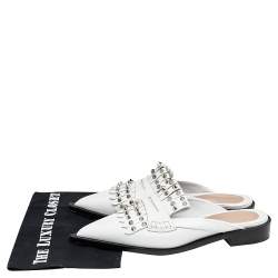 Alexander McQueen White Leather Studded Slip On Mules Size 40
