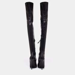 Pre Owned Alexander McQueen Black Leather Over The Knee Boots Size 37