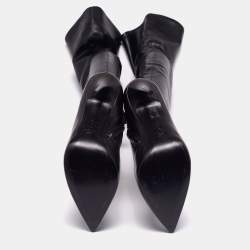 Pre Owned Alexander McQueen Black Leather Over The Knee Boots Size 37