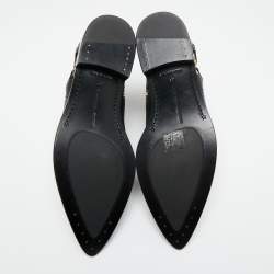 Pre Owned Alexander McQueen Black Leather Braided Chain Ankle Boots Size 37