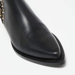 Pre Owned Alexander McQueen Black Leather Braided Chain Ankle Boots Size 37