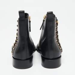 Pre Owned Alexander McQueen Black Leather Braided Chain Ankle Boots Size 37