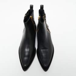 Pre Owned Alexander McQueen Black Leather Braided Chain Ankle Boots Size 37