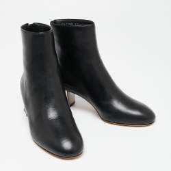 Pre Owned  Alexander McQueen Black Leather Ankle Boots Size 37