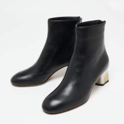 Pre Owned  Alexander McQueen Black Leather Ankle Boots Size 37