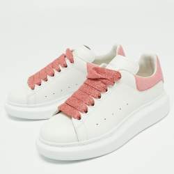 Pre Owned Alexander McQueen White/Pink Leather and Glitter Runway Sneakers Size 36