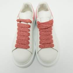 Pre Owned Alexander McQueen White/Pink Leather and Glitter Runway Sneakers Size 36