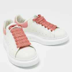 Pre Owned Alexander McQueen White/Pink Leather and Glitter Runway Sneakers Size 36
