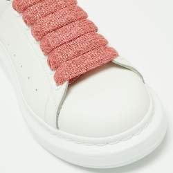 Pre Owned Alexander McQueen White/Pink Leather and Glitter Runway Sneakers Size 36