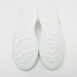 Pre Owned Alexander McQueen White/Pink Leather and Glitter Runway Sneakers Size 36