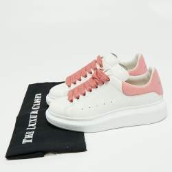 Pre Owned Alexander McQueen White/Pink Leather and Glitter Runway Sneakers Size 36