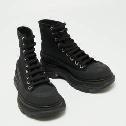 Pre Owned Alexander McQueen Black Canvas Tread Slick High-Top Platform Sneakers Size 38