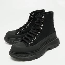 Pre Owned Alexander McQueen Black Canvas Tread Slick High-Top Platform Sneakers Size 38