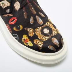 Pre Owned Alexander McQueen Black Printed Satin Slip-On Sneakers Size 40.5