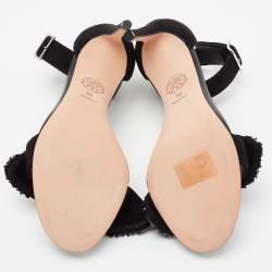 Pre Owned Alexander McQueen Black Suede Embellished  Jewel Bow Ankle Strap  Sandals Size 36