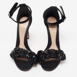 Pre Owned Alexander McQueen Black Suede Embellished  Jewel Bow Ankle Strap  Sandals Size 36