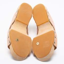 Alexander McQueen Peach Leather Embroidered Wooden Clogs Size 36