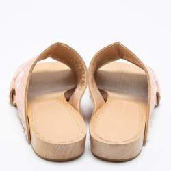 Alexander McQueen Peach Leather Embroidered Wooden Clogs Size 36