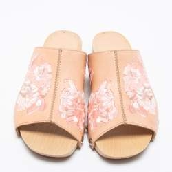 Alexander McQueen Peach Leather Embroidered Wooden Clogs Size 36
