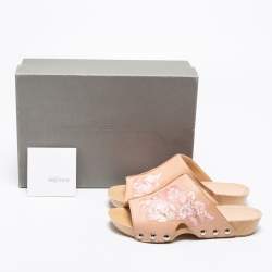 Alexander McQueen Peach Leather Embroidered Wooden Clogs Size 36