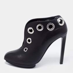 Pre Owned Alexander McQueen Black Leather Platform Booties Size 38