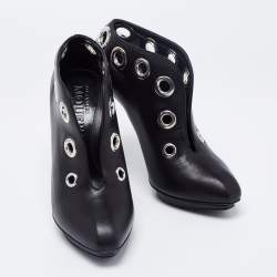 Pre Owned Alexander McQueen Black Leather Platform Booties Size 38