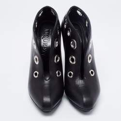 Pre Owned Alexander McQueen Black Leather Platform Booties Size 38