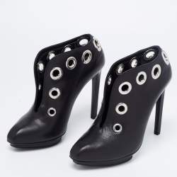 Pre Owned Alexander McQueen Black Leather Platform Booties Size 38